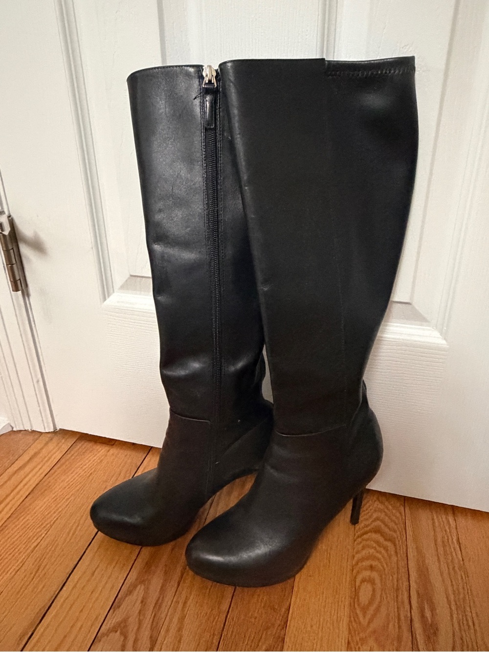 Nine West Black Leather Knee-High Stiletto Boots